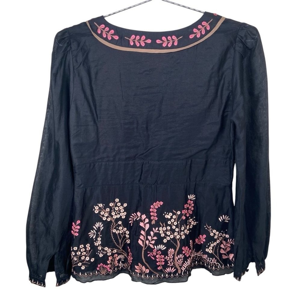 Sundance Black‎ Silk Blend Embroidered Long Sleeve Top Black Women's Size 4 - Picture 2 of 9